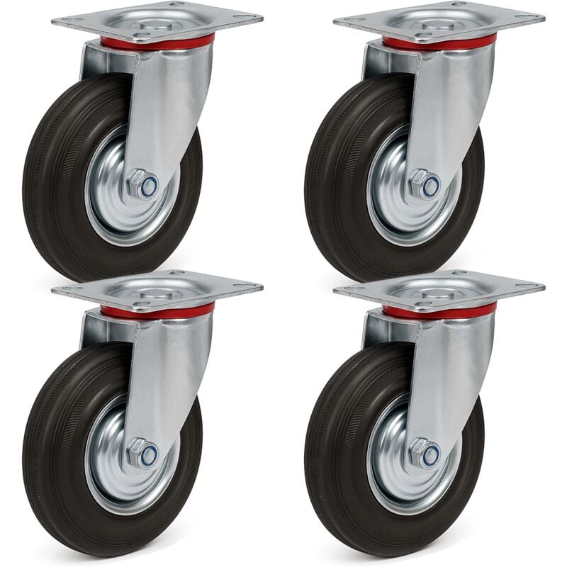 Wiltec - Set 4x ruote piroettanti in gomma piena