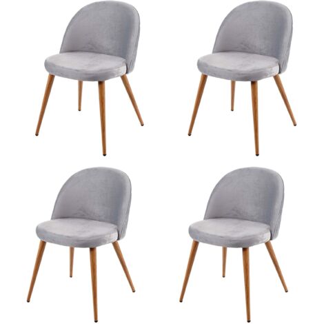 Set 4x sedie poltroncine HHG-103 design retro anni 50 trapuntate metallo velluto grigio