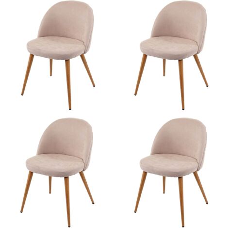 Set 4x sedie poltroncine HHG-631 design retro anni 50 trapuntate metallo tessuto beige
