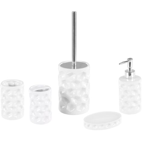 Set Da Bagno 6 Pezzi In Ceramica E Acciaio Cromato Con Decorazioni Oro - Design Neoclassico Elegante Per Il Tuo Bagno