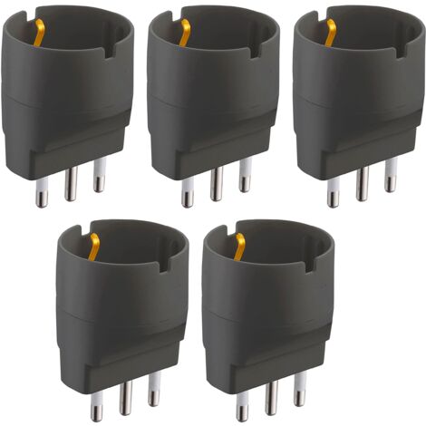 Set 5 Adattatori da Schuko a Spina Grande 16A, Nero