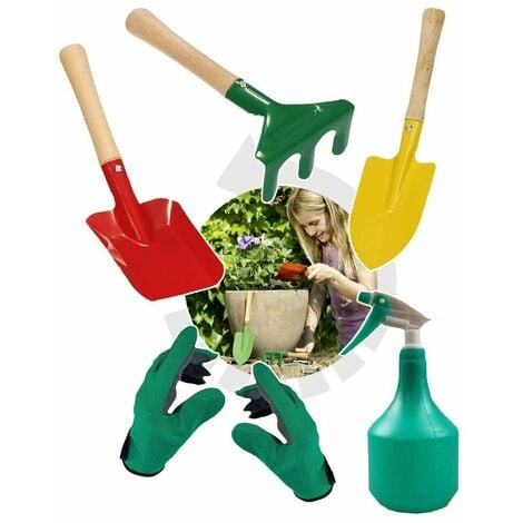 Piccolo kit di accessori da giardiniere in metallo per bambini Secchio +  guanti + piccoli attrezzi