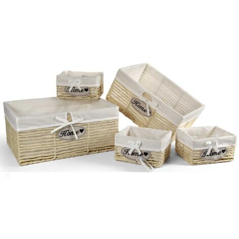 SET 5 CESTE IN TESUTO 44/39/22 CM DI COLORE BEIGE