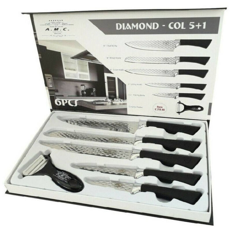 Set 5 Coltelli Pelapatate Da Cucina In Acciaio Manico Antiscivolo Diamond - - Trade Shop Traesio