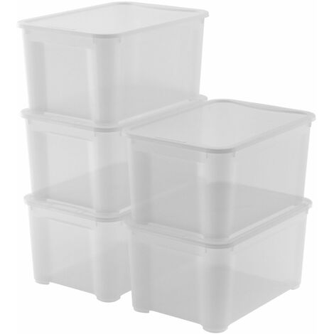 Set 5 Contenitori Rettangolari 55x39x28 cm in Plastica Keter T Box L Trasparente