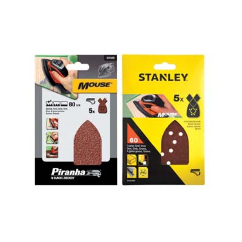 Image of Set 5 fogli abrasivi con velcro per mouse - grana 120 (sta31009) 1 blister Stanley