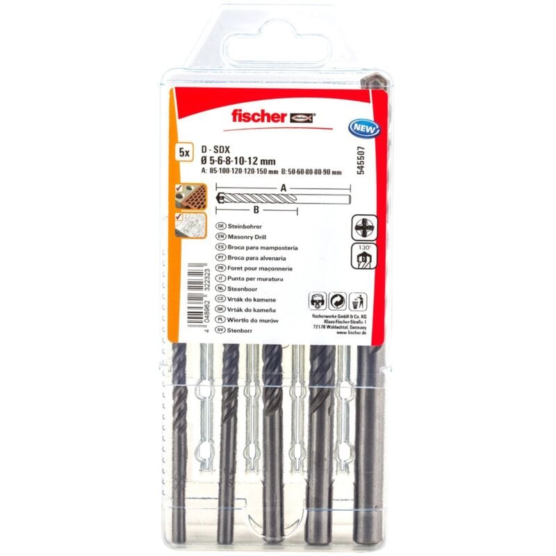 Coffret de 4 forets multi-matériaux d-sdx Ø5 à 12mm - 4 taillants - Fischer