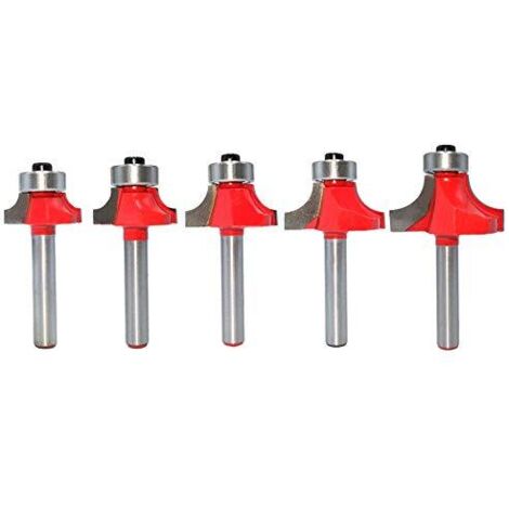 Set 5 fraises à coins arrondis poignée 6mm  Roulement à billes pour bois  Têtes pour rogner, rainurer, graver et chanfreiner  Accessoire défonceuse pour menuiserie