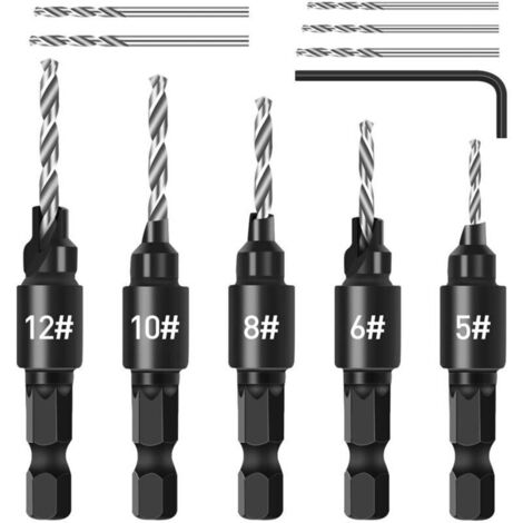 Set 5 mèches à bois + clé + 5 forets - Argent - Travail du bois basique - Qualité standard