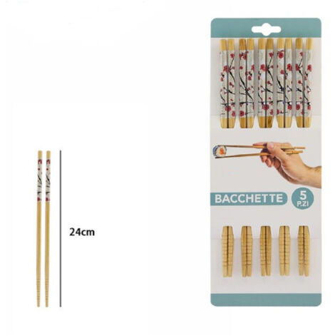 Set 5 Paires 10 Baguettes Chinoises Japonaises En Bois Couverts De Cuisine 24cm Fleurs 74189
