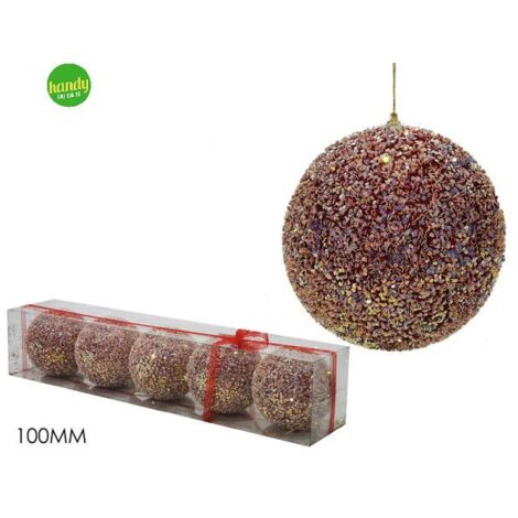 Set 5 palle natalizie general trade rosso glitter Ø10 cm