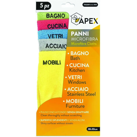 SET 5 PANNI MICROFIBRA CON DESTINAZIONI D'USO APEX