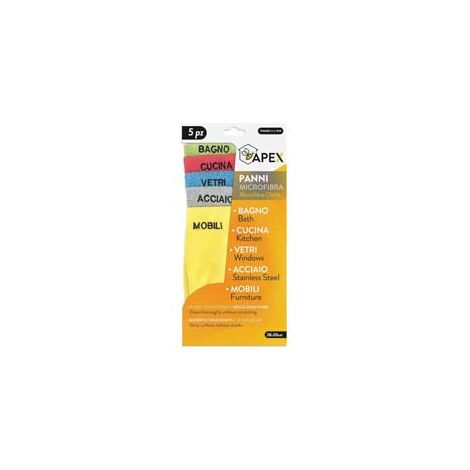 SET 5 PANNI MICROFIBRA CON DESTINAZIONI D'USO- - cm.38x30 - 6 pezzi APEX