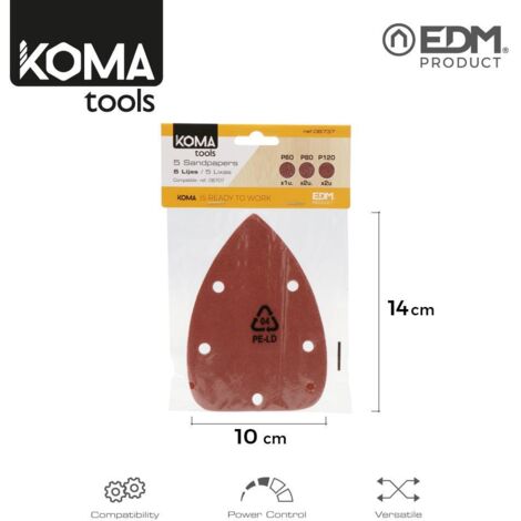 Set 5 Papiers De Verre Pour Ponceuse 08707 Koma Tools