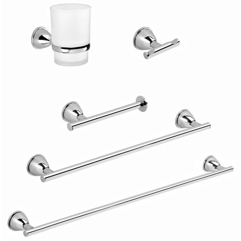 Accessori Bagno Cromo Oro.Set 5 Pezzi Accessori Bagno A Muro Economici Cromo Gemma 02020000000105