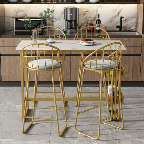 Tavolo da Bar Rettangolare Alto Tavolino Bancone per Cucina in Metallo e  Legno 100x40x100 cm