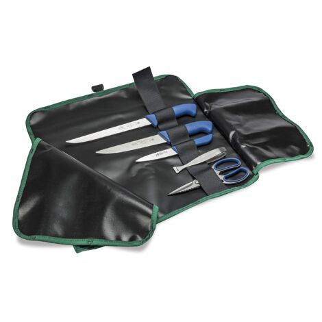 Set 5 pezzi lavorazione e sfilettatura Pesce, Linea Skin blu, in rotolo portatile per cuochi e pescatori