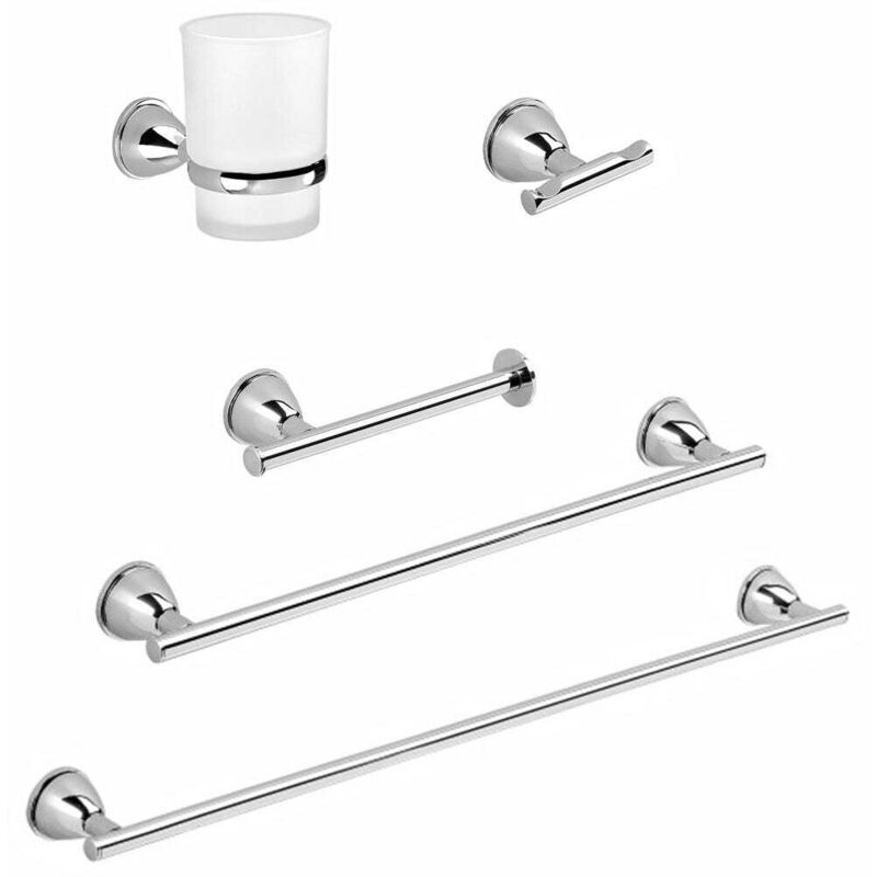 Kiamami Valentina - Set 5 Pièces D'Accessoires De Bain Fixation Murale Économiques Chromés Gemma