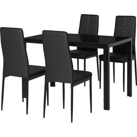 Set 5 pièces table et 4 chaises cuisine salle à manger noire
