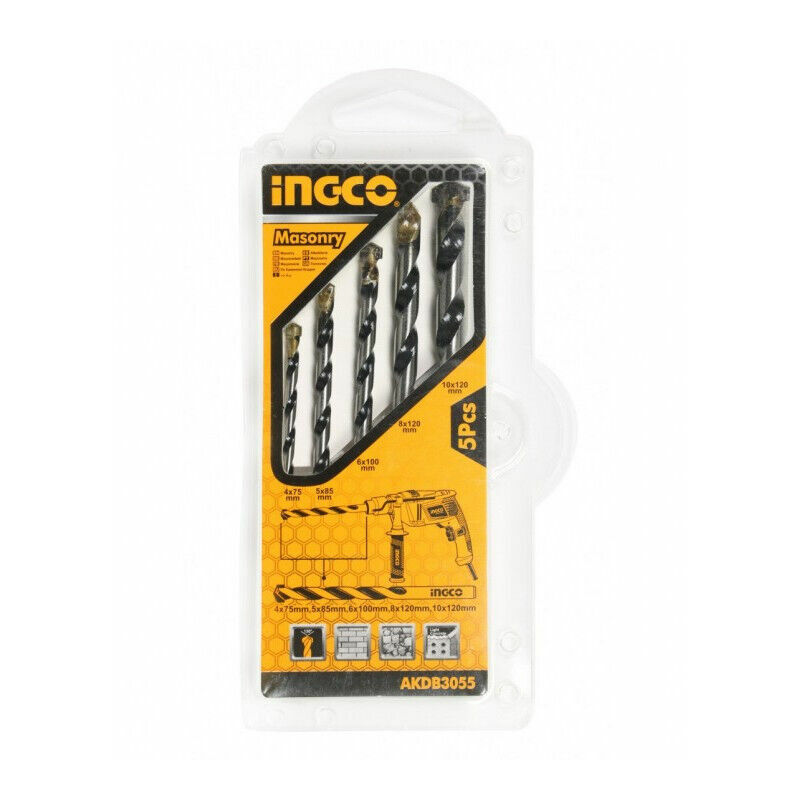 Image of Ingco - Kit set 5 pz punte per trapano da cemento e muratura ø 4 5 6 8 10 mm