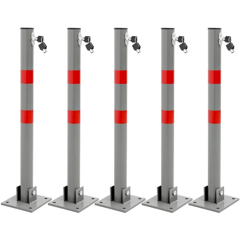 Ecd Germany - Barriere per 5 Posti di Parcheggio Pieghevole 71 x 6 cm Rotondo in Acciaio Dissuasore Barra Chiusura Posteggio ogni Palo con Serratura