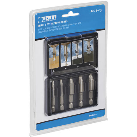 Set 5 pz estrattori viti in hss da 2 - 12 mm Fervi e003