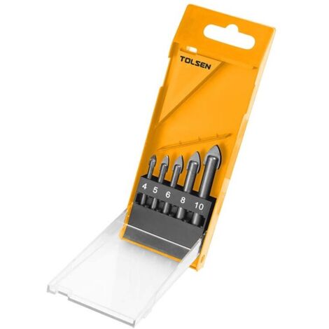 Set 5 Pzs Brocas Para Vidrio Tolsen Con Punta De Carburo Y Vástago De Acero Al Carbono, TOLSEN