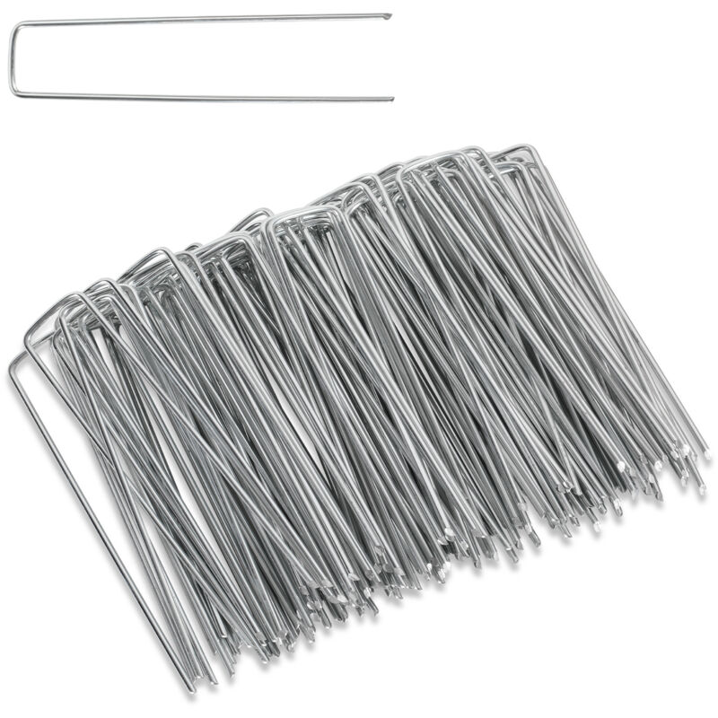 Set 500 Piquets en acier galvanisé, Piquets de Fixation Ø2.8mm 150x25mm, pour bâche anti-mauvaises herbes