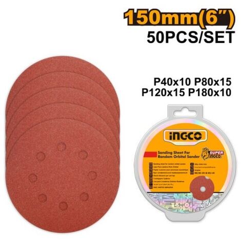 Set 50PZ Carta Abrasiva P40-P180 D.150MM INGCO