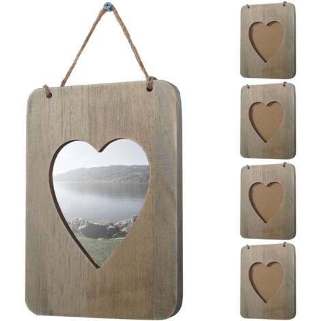 Set 5x cornici portafoto shabby vintage Wels legno forma di cuore 2x14x26cm