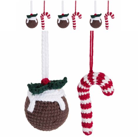 Set 6 addobbi per al bero di Natale in maglia, lavorati a mano - 5 x 10 cm