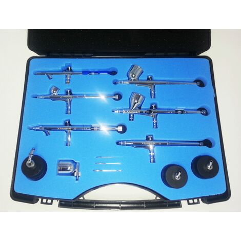 SET 6 AEROGRAFI DOPPIA AZIONE VALIGETTA 13PZ NAIL ART MODELLISMO SPRUZZO COMPLET