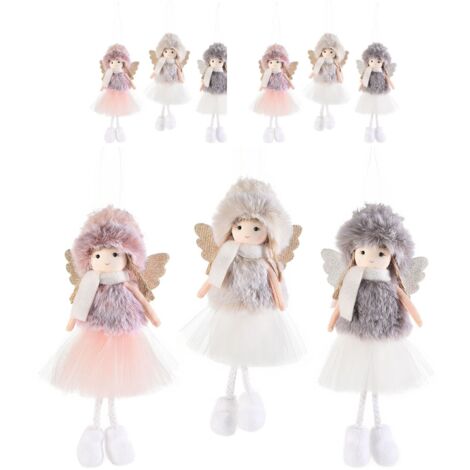 Set 6 Angeli Natalizi da Appendere con Abito in Tulle e Peluche