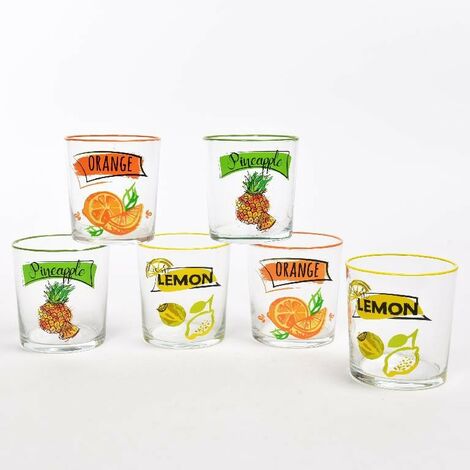 Set 6 bicchieri in vetro juice decori assortiti 300cc  09361