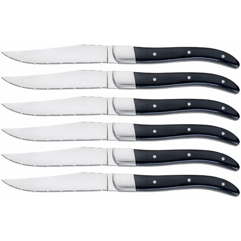 Set 6 Coltelli da Bistecca Lama Seghettata Manico in Acrilico Alì Nero