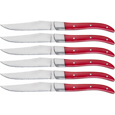 Set 6 Coltelli da Bistecca Lama Seghettata Manico in Acrilico Alì Rosso