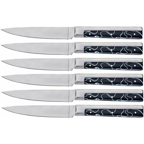 Set 6 Coltelli da Tavola Lama Liscia in Acciaio Inox Samurai Nero