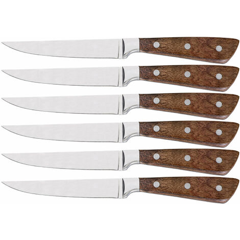 Set 6 Coltelli da Tavola Lama Liscia in Legno e Acciaio Inox Walker