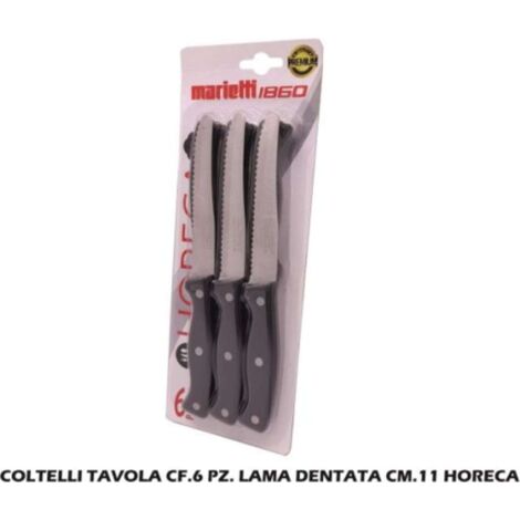 Set 6 Coltelli da Tavola Lama Seghettata Horeca Nero Marietti