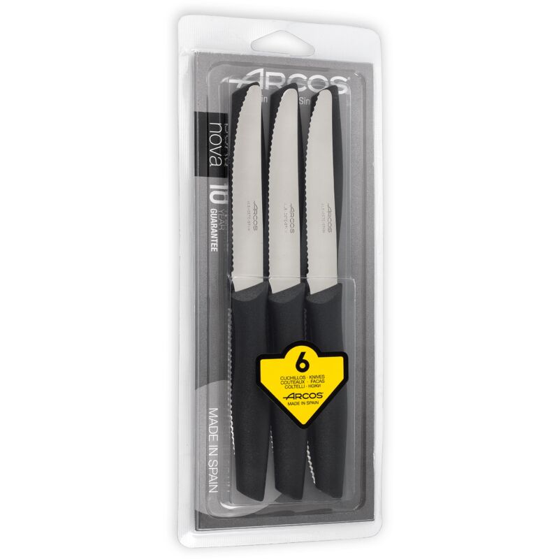 Ensemble de table nova - Ensemble de 6 couteaux de table avec lame dentelée et pointe arrondie, parfaits pour couper les aliments sur la table. Ensemble de table nova - Ensemble de 6 couteaux de table avec lame dentelée et pointe arrondie, parfaits pour couper les aliments sur la table.