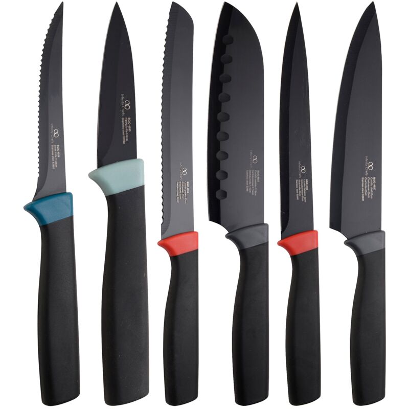 

Bergner - Set 6 cuchillos de cocina ESSENCE IC en acero inoxidable con revestimiento antiadherente en negro
