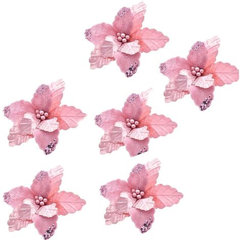 Set 6 Fiore rosa Decorazioni per Albero di Natale addobbi natalizi da appendere  con pinza pick decorativo pacchi regalo