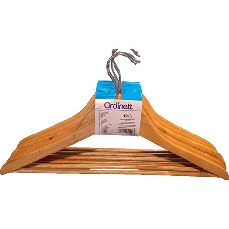 Set 6 Grucce Legno Naturale Barra Porta Pantaloni Antiscivolo e Gancio Ruotante