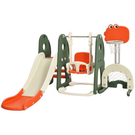 Set 6 in 1 scivolo con canestro per bambini per interni, Set giochi con altalena e porta da calcio Arancione