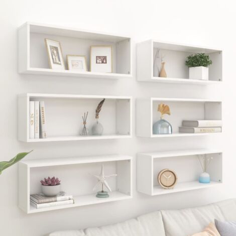 Set 6 Mensole Design Scandinavo,Scaffali a Muro,Mensole Parete a Cubo Bianche 60x15x23 cm Truciolato -FW28599