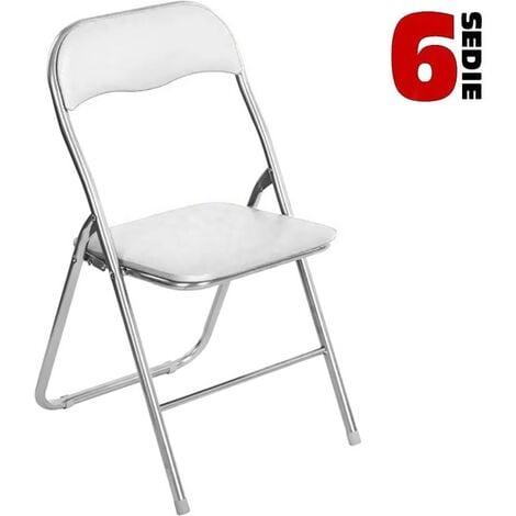 Set 6 Pezzi Sedie Imbottite Pieghevoli Salvaspazio Sedia Struttura Metallo Bianc