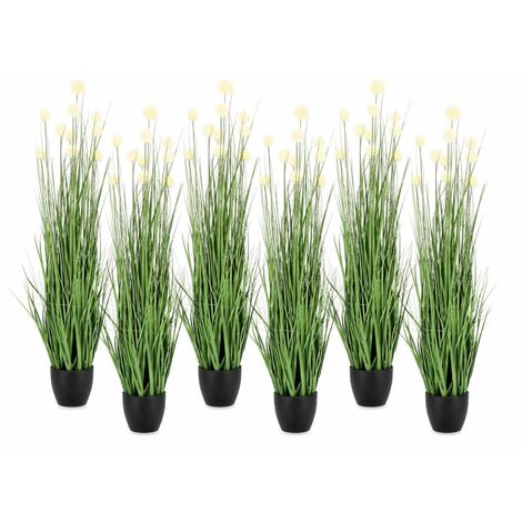 Set 6 Piante Artificiali con Vaso Ø 45x110 cm Eriophorum in Plastica Bianco