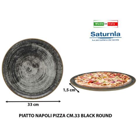 Set 6 Piatti da Tavola Pizza in Porcellana Napoli Black Round 33 cm