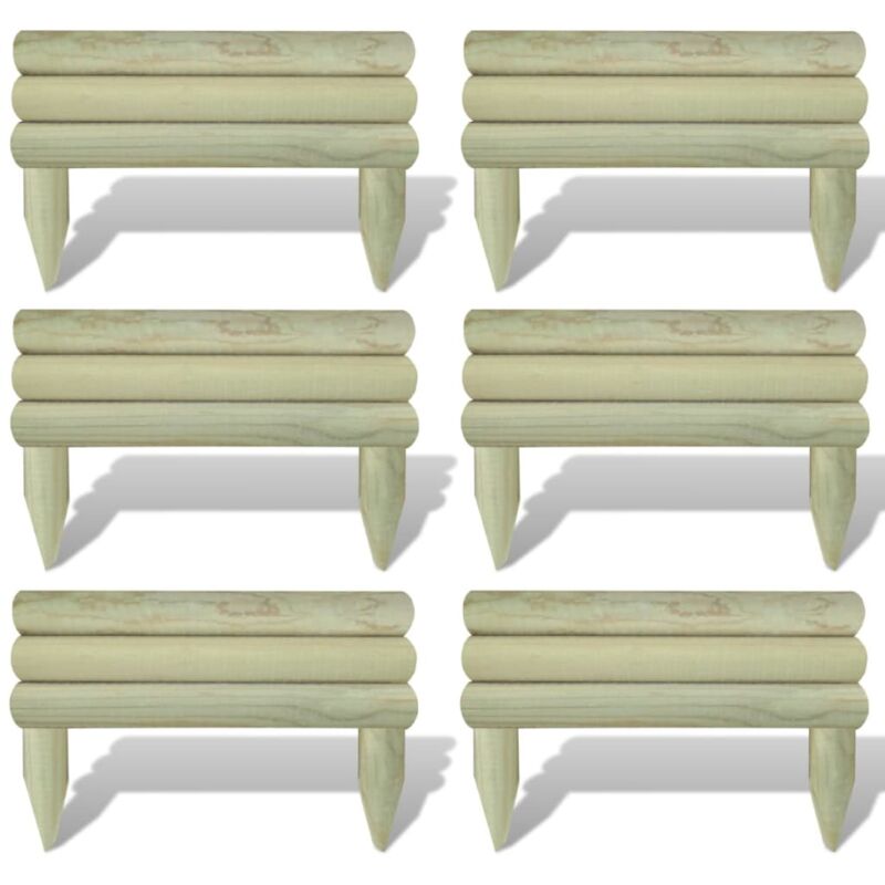 

vidaXL Valla de troncos borde de jardín 6 unidades madera pino 60 cm - Marrón