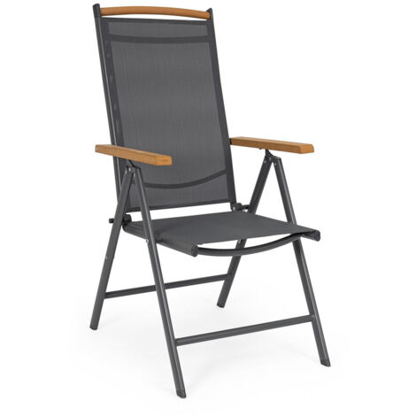Set 6 Sedia In Alluminio Textilene e Teak Antracite